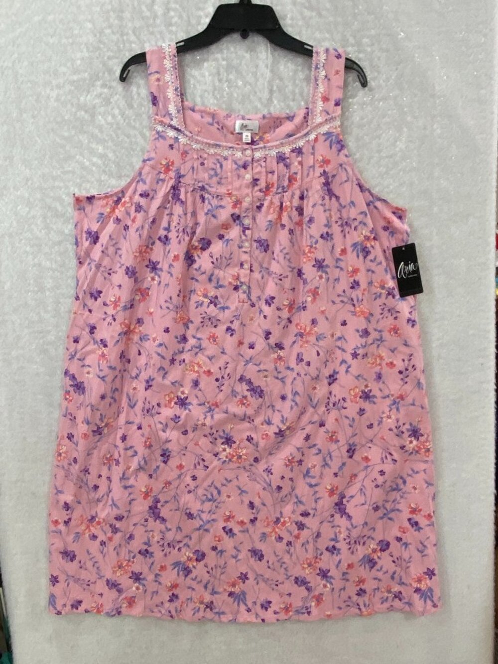 Aria Collection Nightgown Floral Long Sleeveless Womens 2X Square Neck Pink
